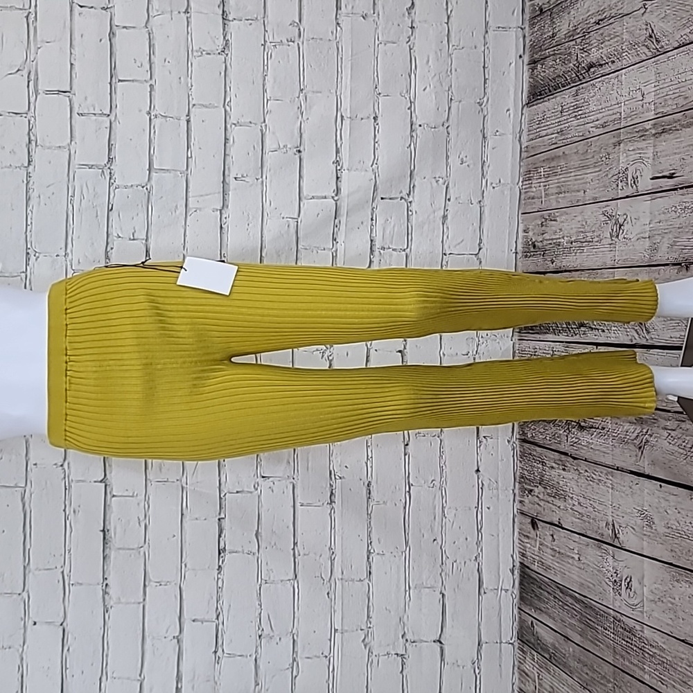 Callahan Trish High Rise Soft Stretchy Rib Knit Flare Pant Dandelion Yellow NWT